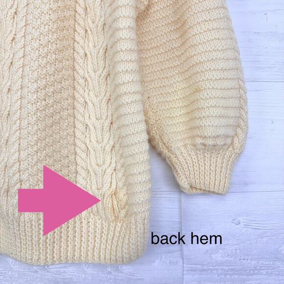 Blarney Woollen Mills Handknit Aran Sweater M 100% Wool Cream Ireland Fisherman - Picture 6 of 13